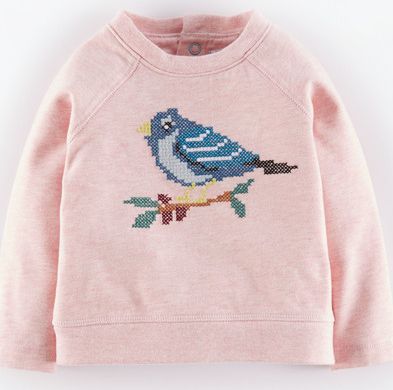 Mini Boden Cosy Cross Stitch Sweatshirt Blush Marl/Bird