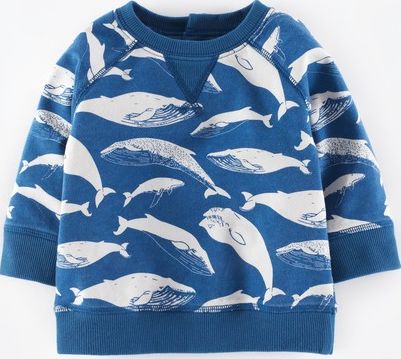 Mini Boden, 1669[^]34956698 Cosy Printed Sweatshirt Marine Blue Whale Mini
