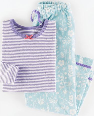 Mini Boden Cosy Pyjama Set Powder Blue Flower Press Mini