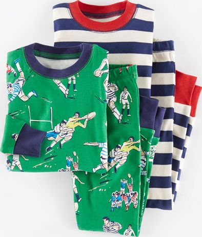 Mini Boden Cosy Twin Pack Long Johns Broccoli Rugby/Navy