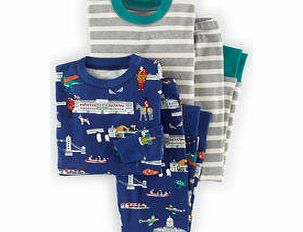 Mini Boden Cosy Twin Pack Long Johns, Vintage Blue Cops and