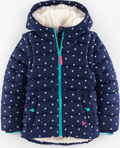 Mini Boden Cosy Two-in-one Padded Jacket Navy Star Mini