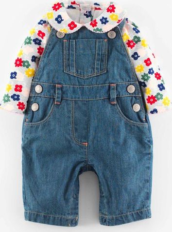 Mini Boden Dungaree and Collar Body Set Mid Wash