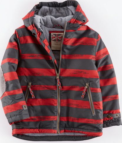 Mini Boden, 1669[^]34906081 Fleece Lined Anorak Graphite/Red Stripe Mini