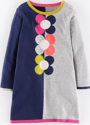 Mini Boden, 1669[^]34907535 Fun Knitted Dress Navy/Grey Marl Flower Mini