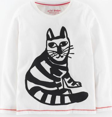 Mini Boden, 1669[^]35011055 Fun Printed T-shirt Ecru Cat Mini Boden, Ecru