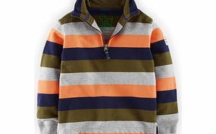 Mini Boden Half Zip Sweatshirt, Multi Stripe,Leaf/Reef