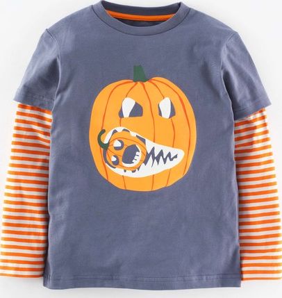 Mini Boden, 1669[^]34963439 Halloween T-shirt Slate/Pumpkin Mini Boden,