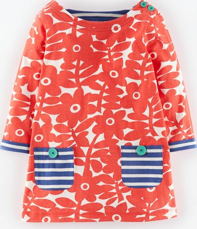 Mini Boden Jersey Printed Tunic Washed Red Flower Stamp