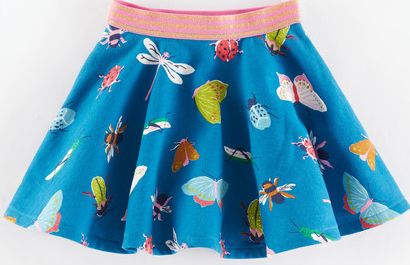 Mini Boden, 1669[^]35123561 Jersey Twirly Skirt Peacock Blue Beautiful Bugs