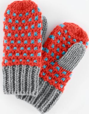 Mini Boden, 1669[^]34950519 Knitted Mittens Washed Red/Vintage Blue Mini