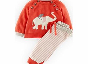 Mini Boden Knitted Play Set, Hot Coral Elephant,Navy Bus