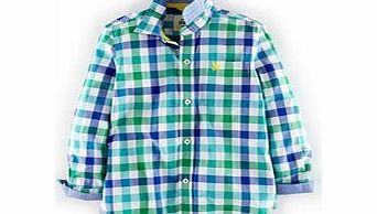 Mini Boden Laundered Shirt, Green Multi Gingham,Orange