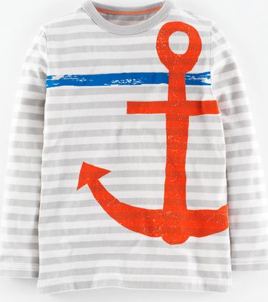 Mini Boden, 1669[^]34978643 Maritime T-shirt Limestone/Techno Orange Anchor