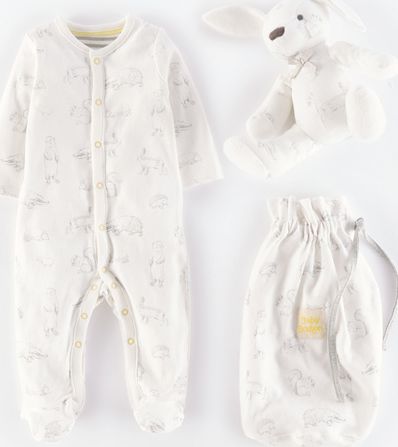 Mini Boden, 1669[^]35102508 Newborn Sleepsuit and Toy Woodland Animals/Grey