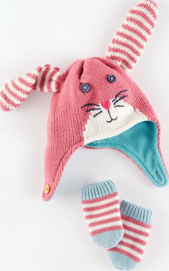 Mini Boden, 1669[^]34958421 Novelty Hat and Mittens Set Pink Fondant/Rabbit