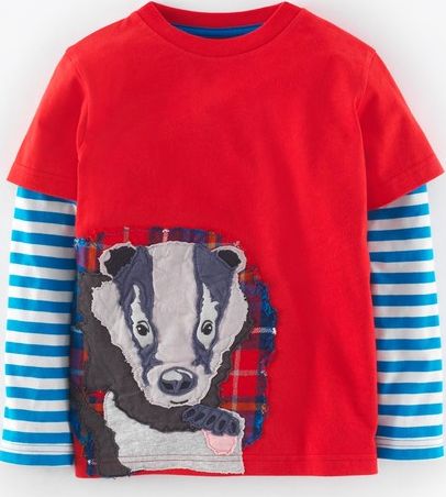 Mini Boden, 1669[^]34975805 Patchwork Animal T-shirt Rockabilly Red/Badger
