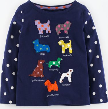 Mini Boden, 1669[^]34972646 Pop Art T-shirt Navy Spotty Dogs Mini Boden,