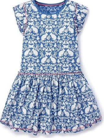 Mini Boden Pretty Jersey Dress, Regatta Blue Secret Garden