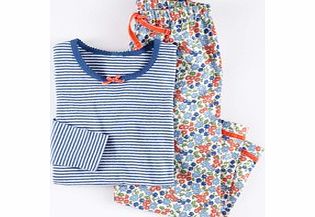 Mini Boden Pyjama Set, Soft Blue Lily,Coral Sprouty,Dusty