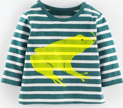 Mini Boden, 1669[^]34993634 Soft Stripy Logo T-shirt Nettle/Sulphur Frog