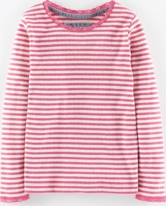 Mini Boden, 1669[^]34967570 Sparkly Pointelle T-shirt Pink Fondant Stripe