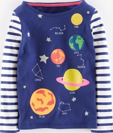 Mini Boden, 1669[^]35133776 Sparkly Space T-shirt Soft Navy Constellation