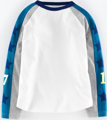 Mini Boden, 1669[^]34976274 Sports Raglan T-shirt Ecru/Atomic Blue Mini