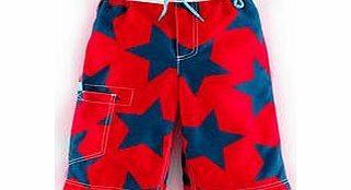 Mini Boden Surf Shorts, Red/Navy Star,Hawaiian Print,Blue
