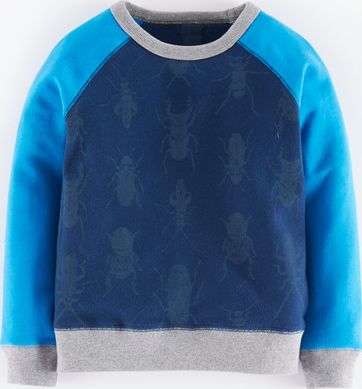 Mini Boden, 1669[^]34921460 Sweatshirt Cadet Blue Bugs/Cobalt Sleeve Mini