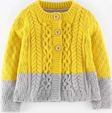 Mini Boden Textured Cable Cardigan Fishermans Yellow