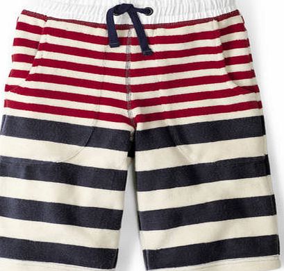Mini Boden Towelling Shorts, Graphite/Ecru/Red 34708230
