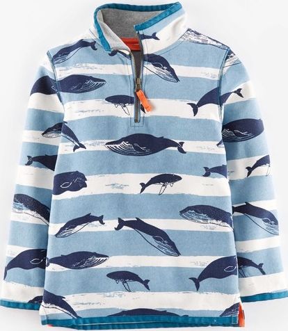 Mini Boden Washed Half-zip Whale/Turquoise Salty Stripe
