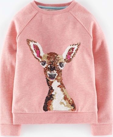 Mini Boden, 1669[^]35116383 Woodland Animal Sweatshirt Blush Deer Mini