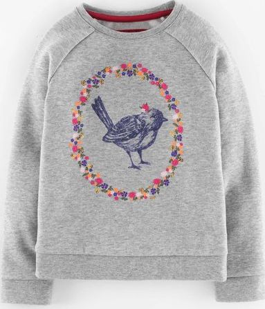 Mini Boden, 1669[^]34900951 Woodland Animal Sweatshirt Grey Marl Bird Mini