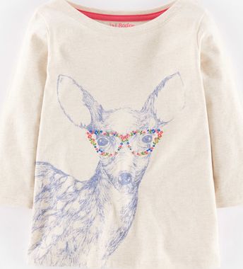 Mini Boden, 1669[^]34967703 Woodland Animal T-shirt Ecru Marl Deer Mini