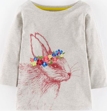 Mini Boden, 1669[^]34967851 Woodland Animal T-shirt Light Grey Marl Bunny