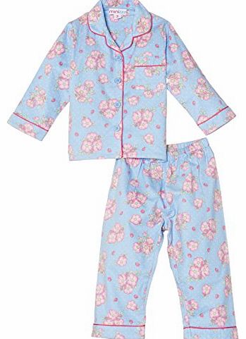 Mini ZZZ minizzz Girls Ladybug Full Flannel Floral Pyjama Set, Blue, 7 Years