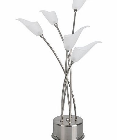Beautiful Chrome Sleek Stem 5 Way Floral Tulip Bud Frosted Glass Table Lamp Light - Complete With 10w G4 Bulbs - Limited Edition