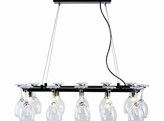 MiniSun Elegant Designer 8 Way Adjustable Suspension Over Table Satin Black Drop Down Dining Room / Kitchen Ceiling Light With 12 Wine Glass Holders - 8 x G9 Warm White Bulbs Included