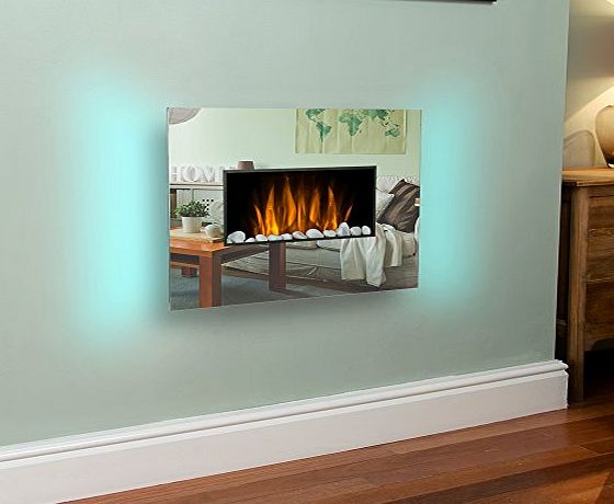 MiniSun Mirrored Chrome 1KW / 2KW LED Wall Mounted Electric Fireplace with Multi-Function Remote Control