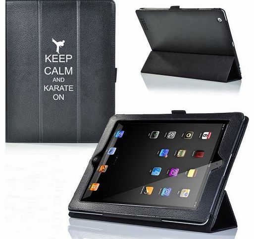 MIP The New iPad 4 4G 3 3rd 2 2nd Gen Black Faux Leather Magnetic Smart Case Cover L1369 Keep Calm and Karate On