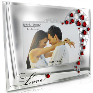 MIRROR Glass and Crystals 6 x 4 Love Photo Frame