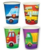 PARTY WHEELS SET PARTY CUPS X 8 - FIRE ENGINE, FARM TRACTOR, POLICE CAR, SCHOOL BUS PARTY SUPPLIES AND PRODUCTS