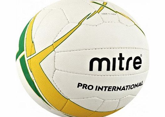 Mitre Pro International Netball - White/Green/Yellow, Size 5