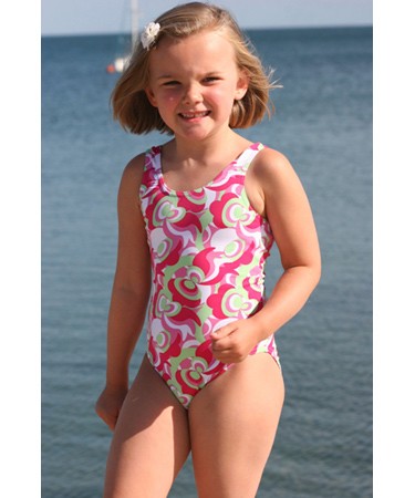Pink retro patterned scoop neck swimsuit