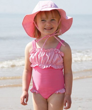 Pink Swimsuit with Gathered Gingham Detailing