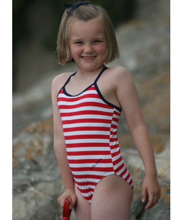 Red and white stripe spaghetti strap swimsuit