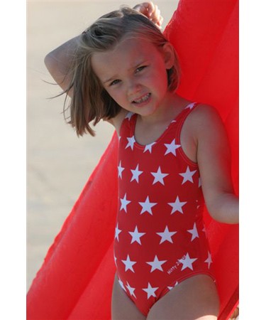 Red stars patterned scoop neck swimsuit