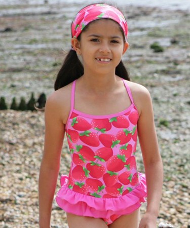 Strawberry Print & Pink Trimmed Swimsuit